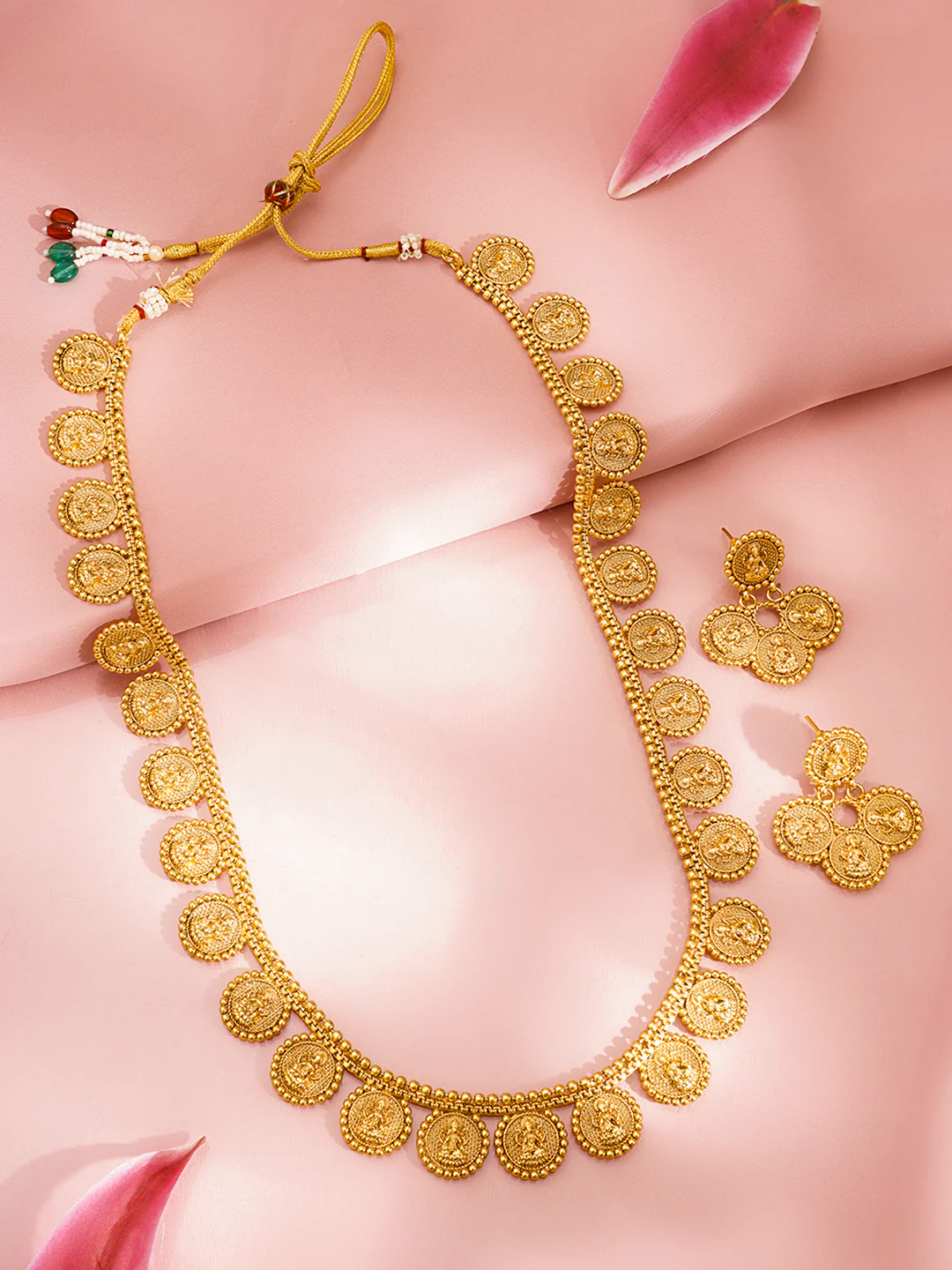Ditya Imitation 22K Gold-Plated Kundan Enamel Stone & Beaded Jewellery Set for Women - Image 3