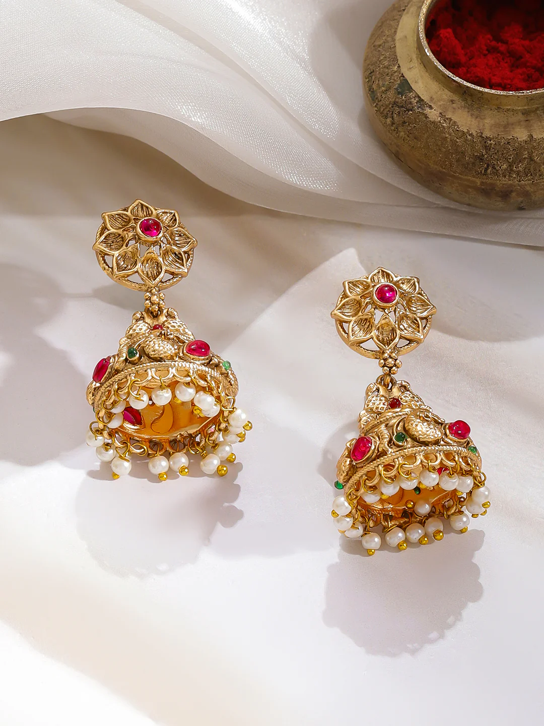 Ditya Imitation 22K Gold-Plated Stone Studded & Beaded Jewellery Set for Women - Image 3