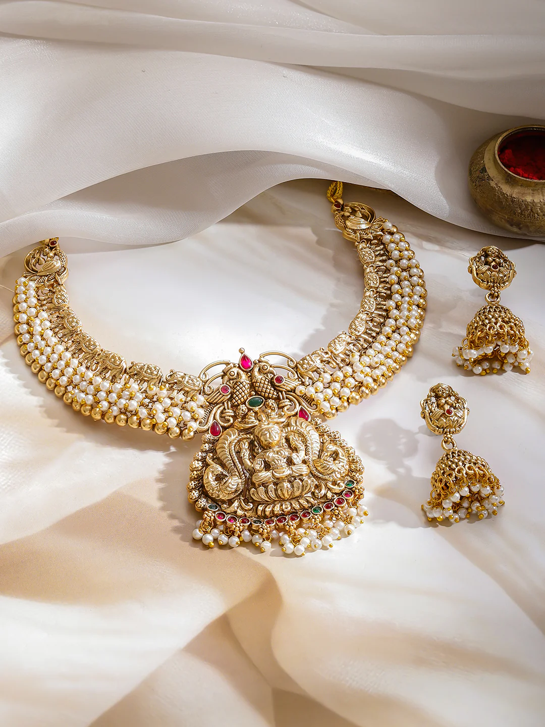 Ditya Imitation 22K Gold-Plated Stone Studded & Beaded Jewellery Set for Women - Image 2