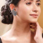 Ditya Imitation Oxidised Silver-Plated Traditional Statement Earrings for Women