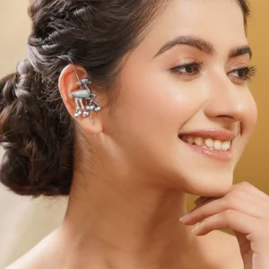 Ditya Imitation Oxidised Silver-Plated Filigree Statement Earrings for Women