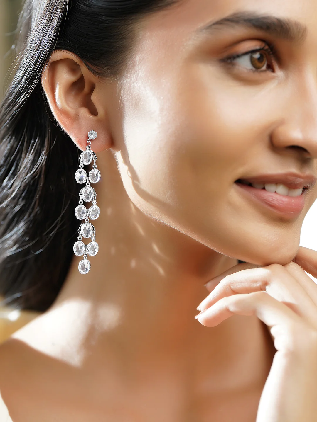 Ditya Imitation Rhodium-Plated CZ Stone Statement Drop Earrings for Women