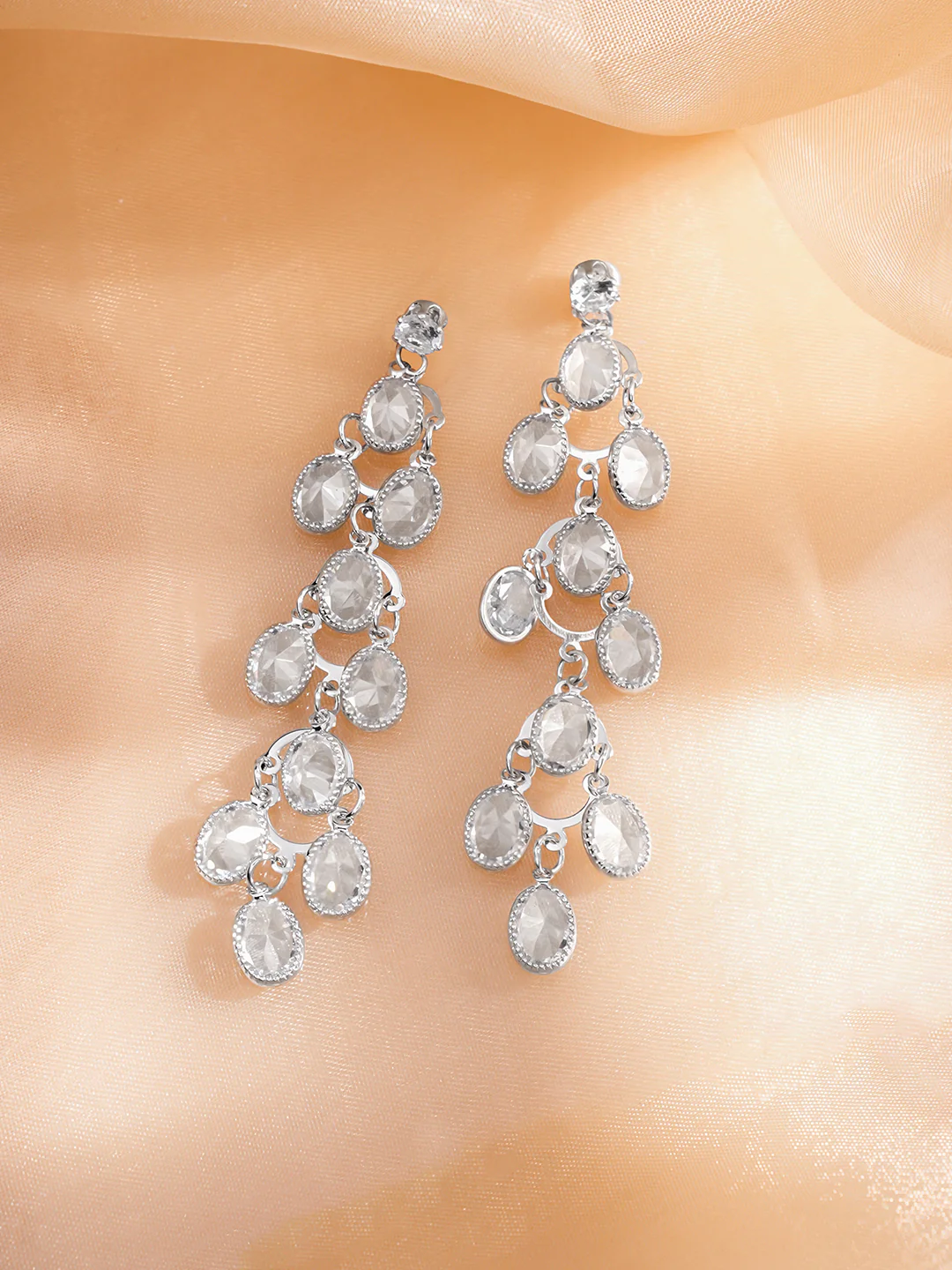 Ditya Imitation Rhodium-Plated CZ Stone Statement Drop Earrings for Women - Image 3