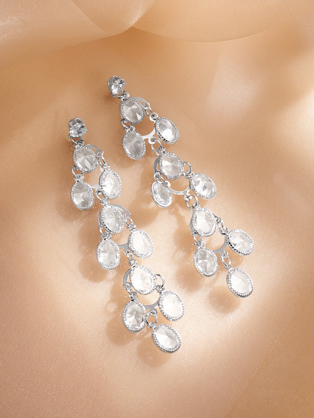Ditya Imitation Rhodium-Plated CZ Stone Statement Drop Earrings for Women - Image 2