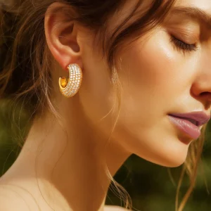 Ditya Imitation 18K Gold-Plated Crystal Stud Earrings for Women