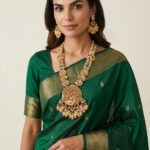 Royal Temple Peacock Design Gold-Plated Necklace Set with Pearls & Kundan Stones